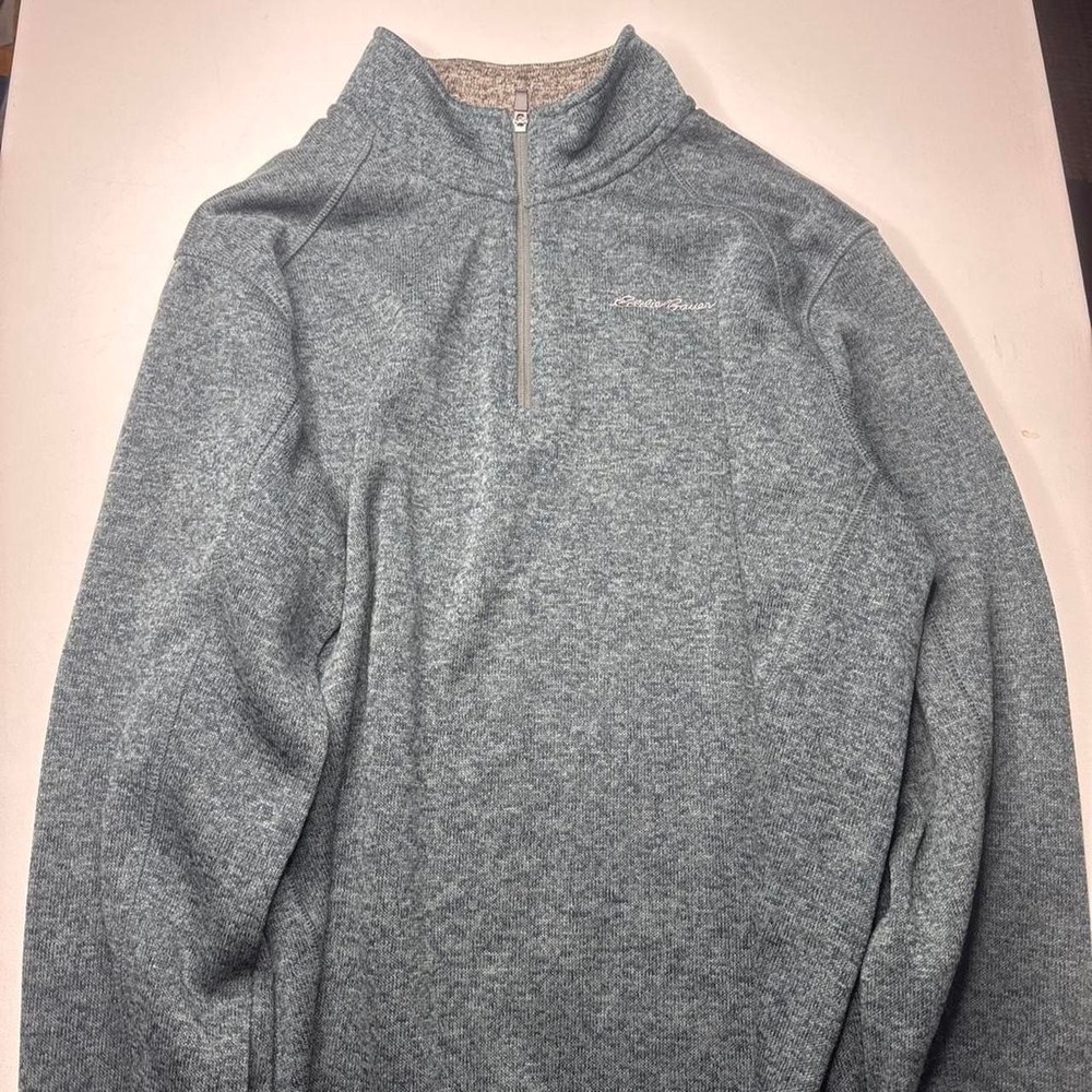 Eddie Bauer Mens 2XL Heather Gray Sweater Fleece 1/4 Zip Pullover Mock Neck